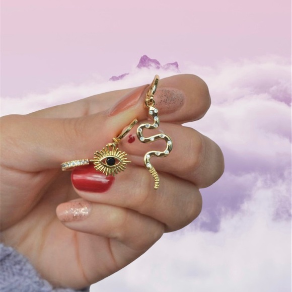 Earrings  Snake Evil Eye Hoop Trio Earrings 18k Gold Tone Luxury - Picture 4 of 9